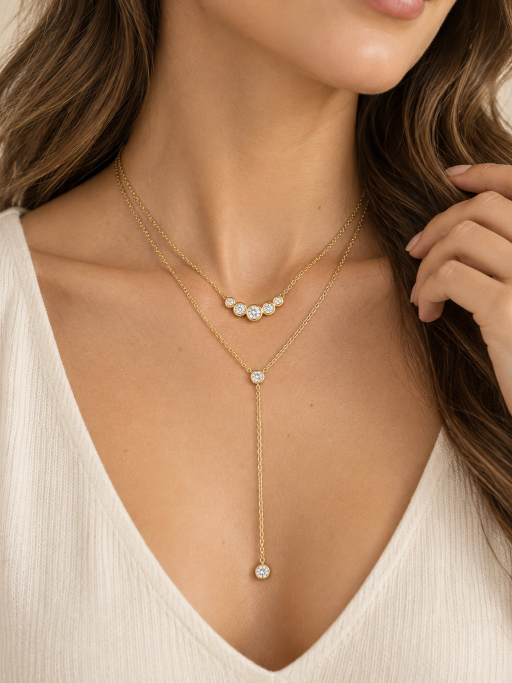 Gold Filled Bezel Lariat Necklace