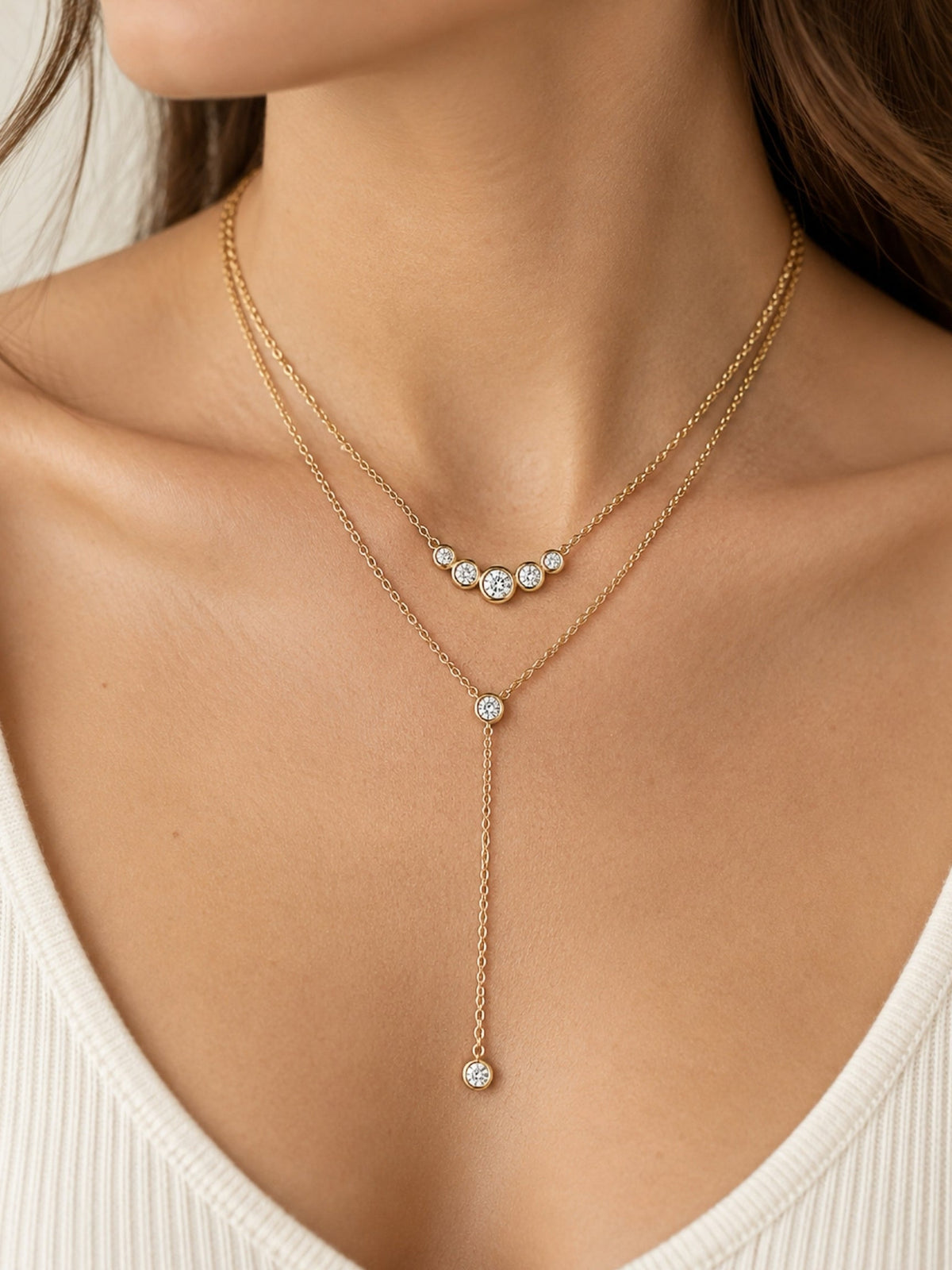Heart Made of Gold 14K Gold-Filled Bezel Cluster Necklace