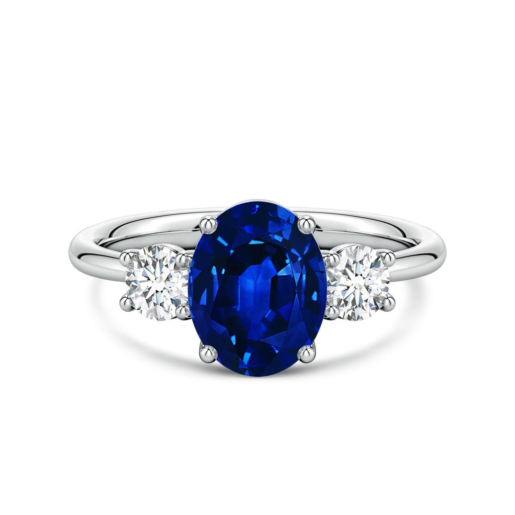 Oval Lab-Grown Blue Sapphire & Diamond Three-Stone Ring in 14K White Gold