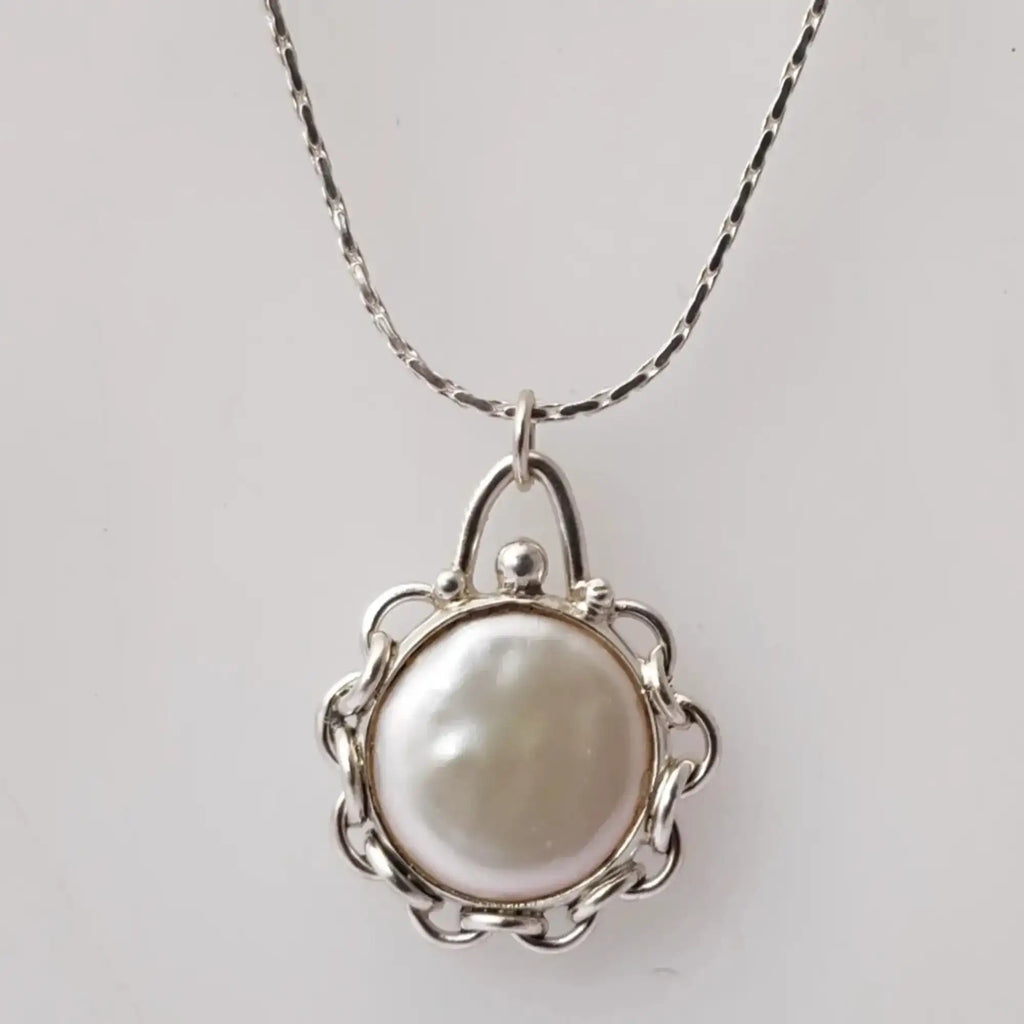 Freshwater Coin Pearl  925 Sterling Silver  Handmade Necklace Women's Gift Anniversary Valentine's Day Mother's Day