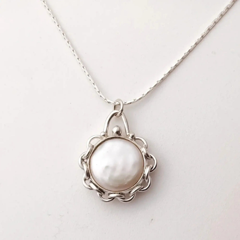 Freshwater Coin Pearl  925 Sterling Silver  Handmade Necklace Women's Gift Anniversary Valentine's Day Mother's Day