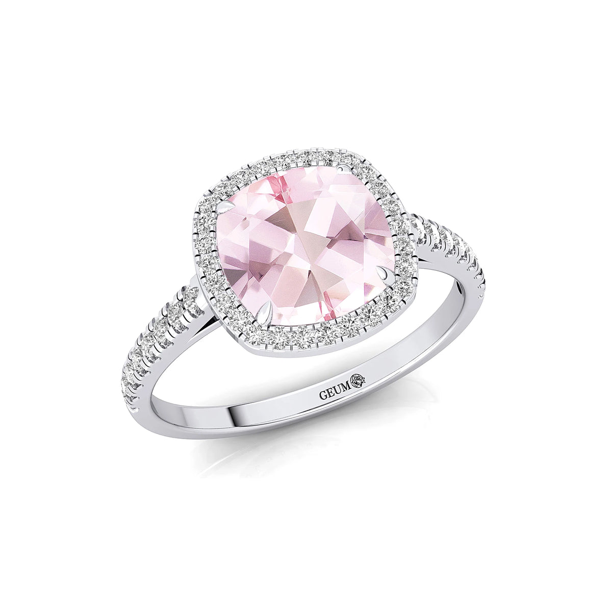 Pink Morganite 14K White Rose Gold Wedding Engagement Ring 7mm Cushion Cut Ring OEM ODM Party Handmade Jewelry