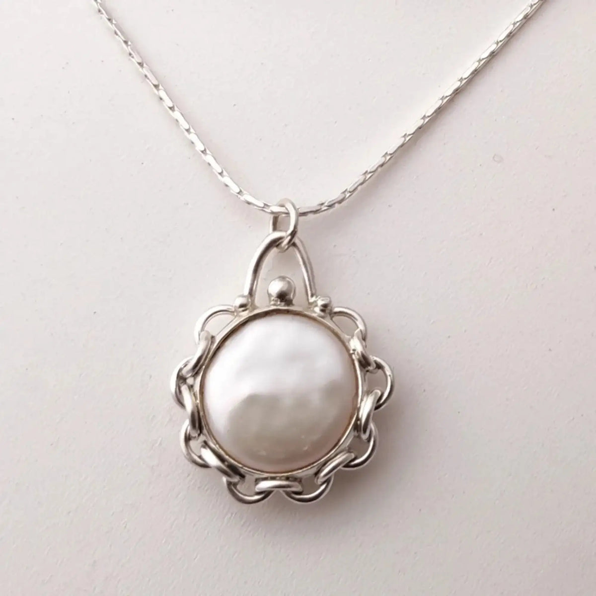 Freshwater Coin Pearl  925 Sterling Silver  Handmade Necklace Women's Gift Anniversary Valentine's Day Mother's Day