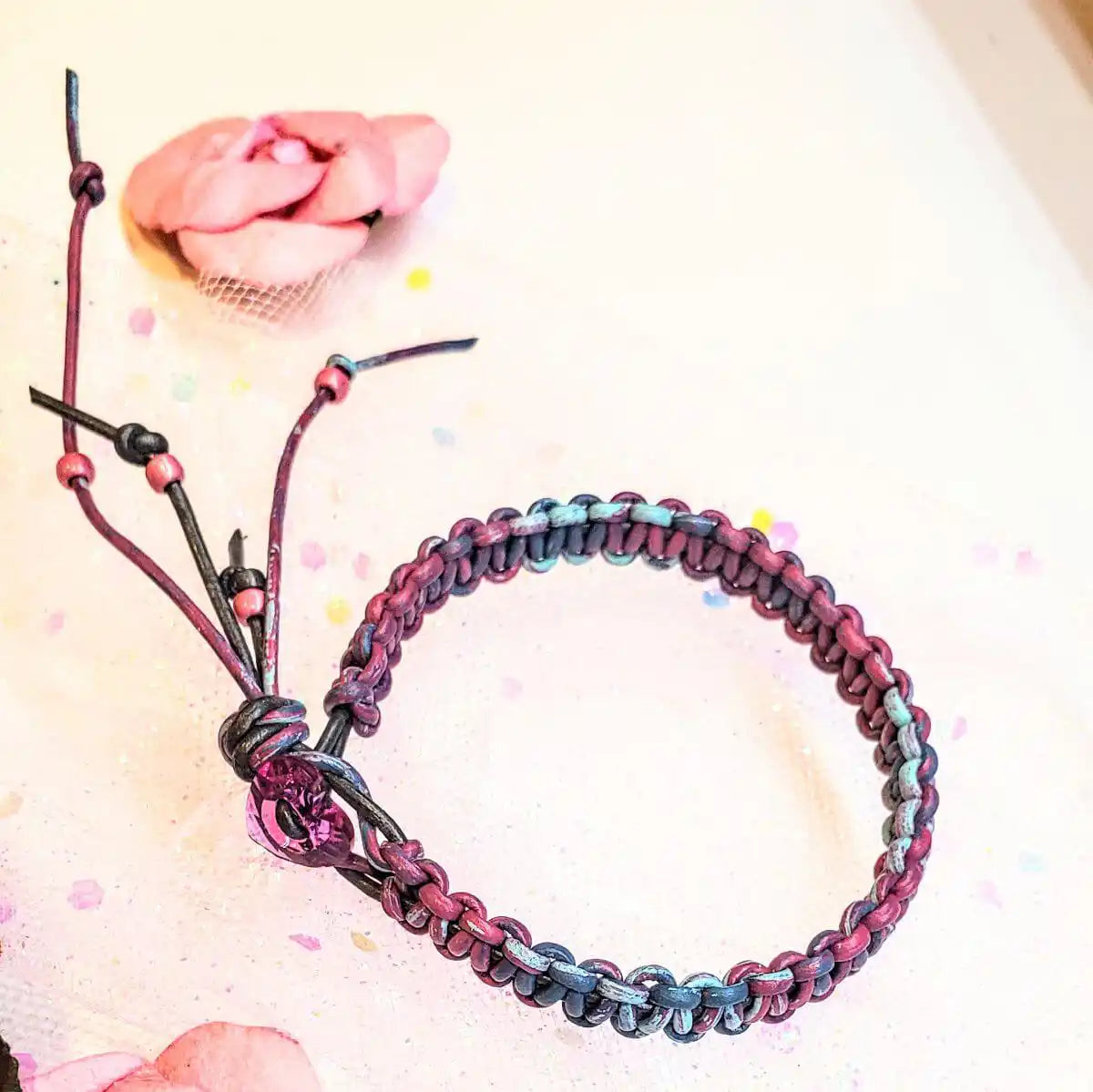 Macrame Tie-Dye Leather Crystal Bracelet