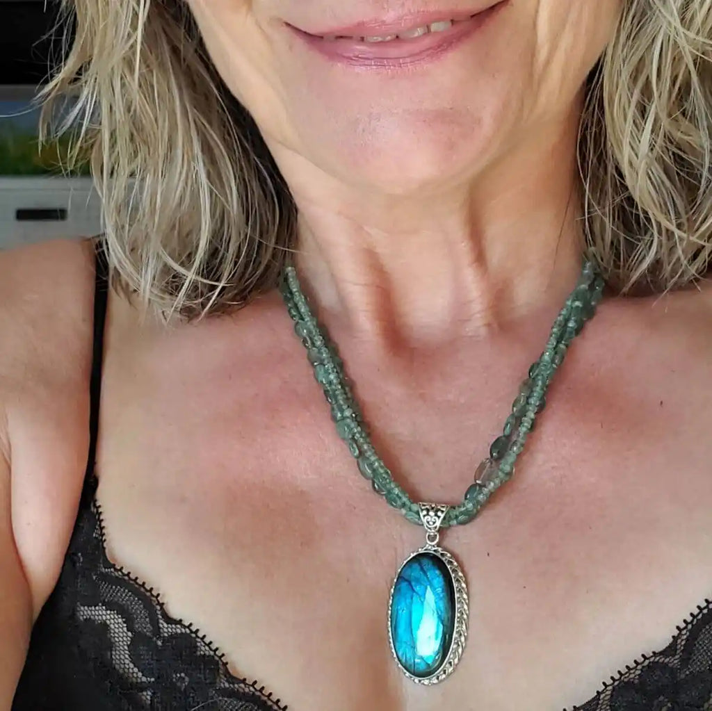 Handmade Labradorite & Kyanite Multi-Strand Statement Necklace — Sterling Silver