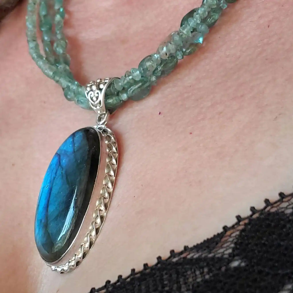 Handmade Labradorite & Kyanite Multi-Strand Statement Necklace — Sterling Silver