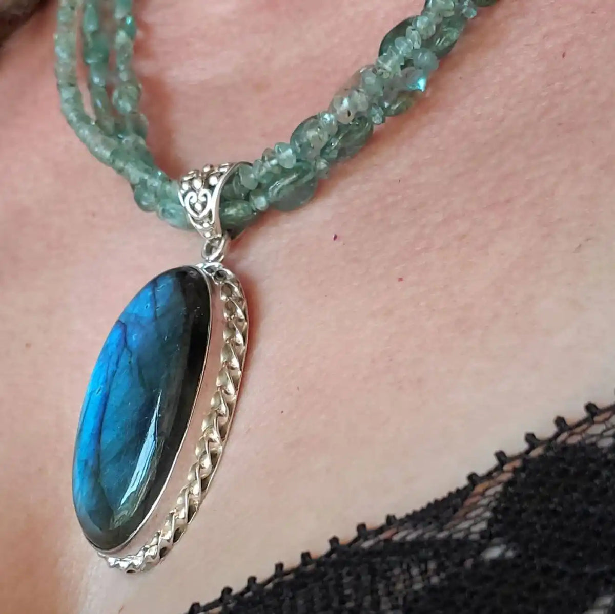 Handmade Labradorite & Kyanite Multi-Strand Statement Necklace — Sterling Silver