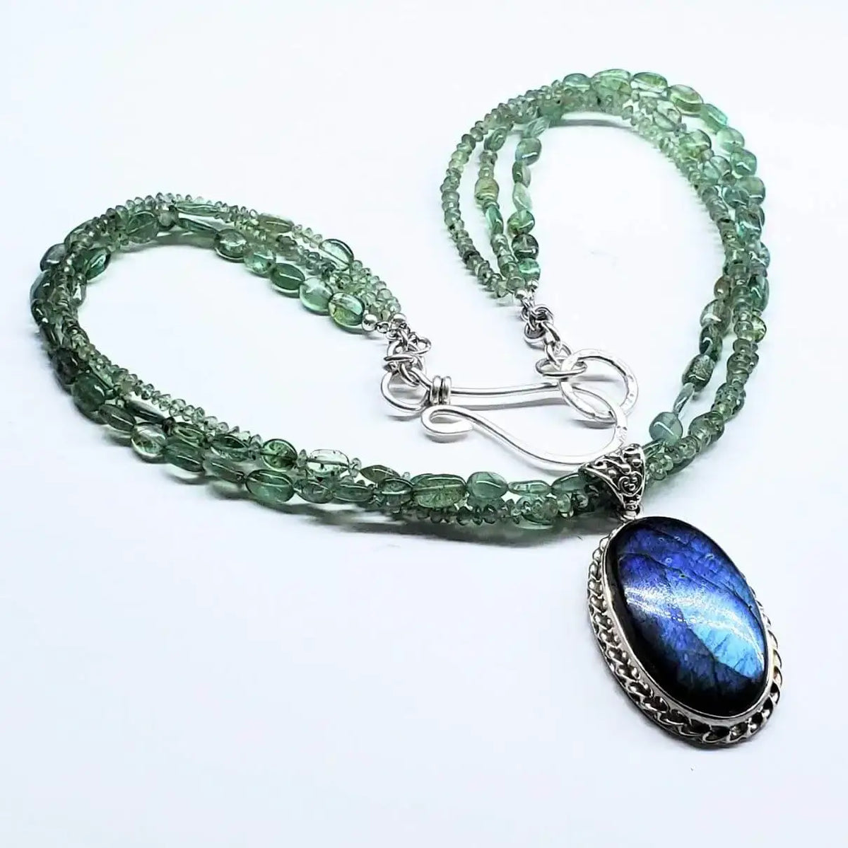 Handmade Labradorite & Kyanite Multi-Strand Statement Necklace — Sterling Silver