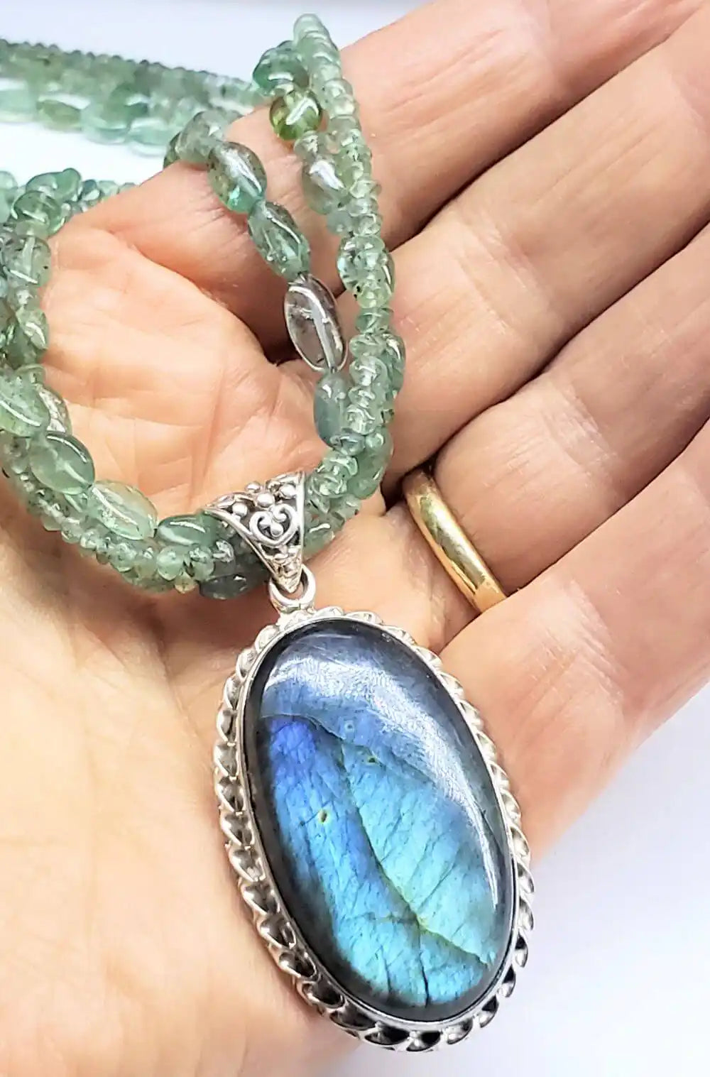 Handmade Labradorite & Kyanite Multi-Strand Statement Necklace — Sterling Silver