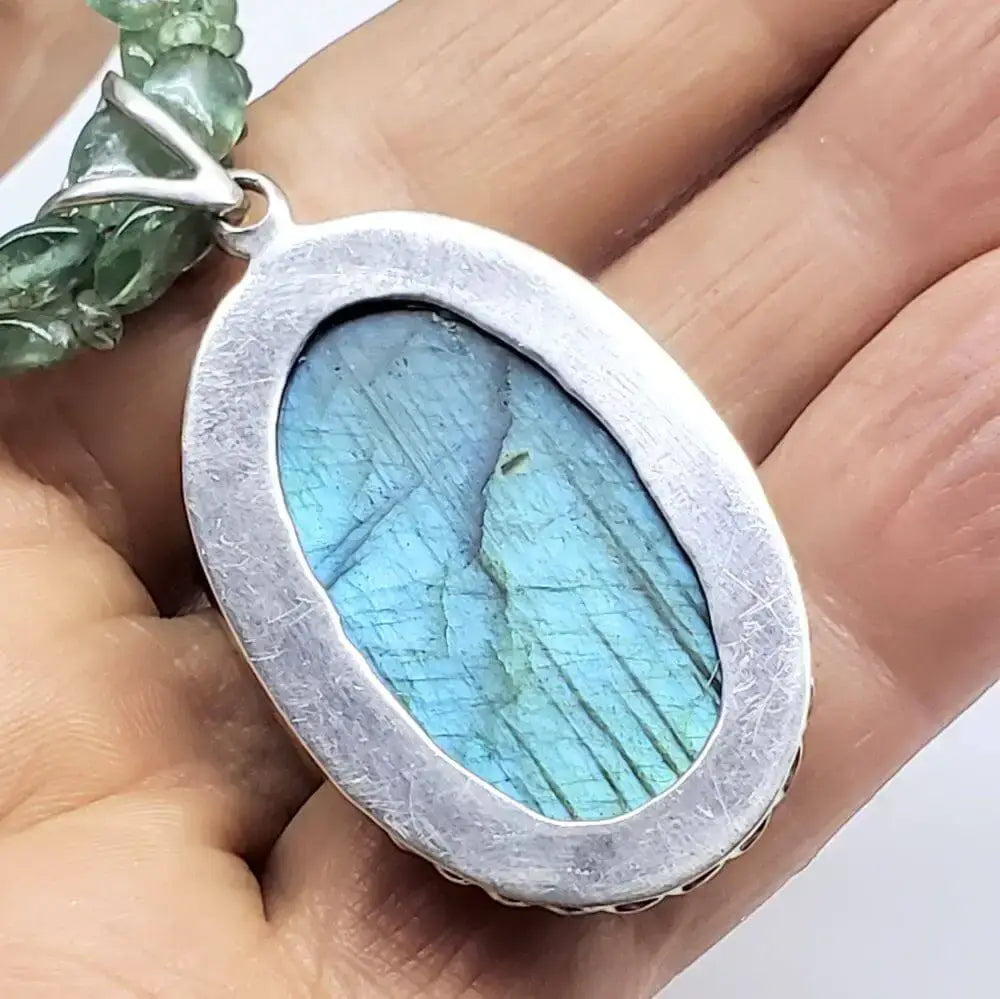Handmade Labradorite & Kyanite Multi-Strand Statement Necklace — Sterling Silver