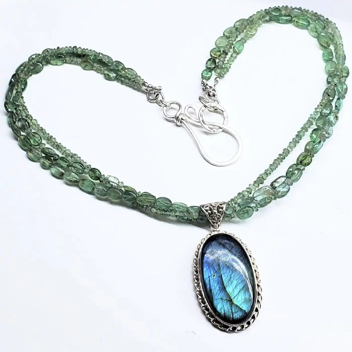 Handmade Labradorite & Kyanite Multi-Strand Statement Necklace — Sterling Silver