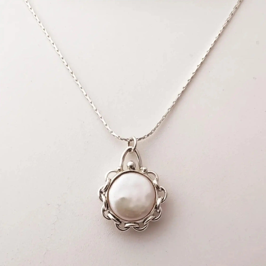 Freshwater Coin Pearl  925 Sterling Silver  Handmade Necklace Women's Gift Anniversary Valentine's Day Mother's Day