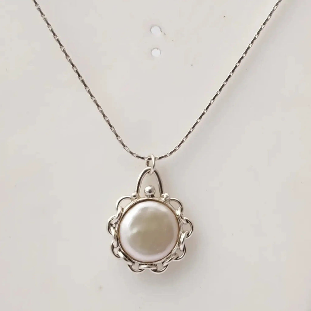 Freshwater Coin Pearl  925 Sterling Silver  Handmade Necklace Women's Gift Anniversary Valentine's Day Mother's Day