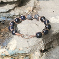 Copper Spiral Twist Wrap Blue Disco Sandstone Beads Lava Rock  Bangle Bracelet