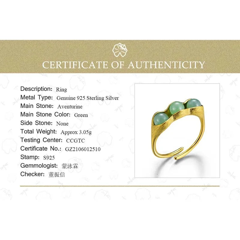 Lotus Fun Real 925 Sterling Silver 18K Gold Ring Handmade Fine Jewelry Natural Stones Creative Pea Pods Design Rings For Women