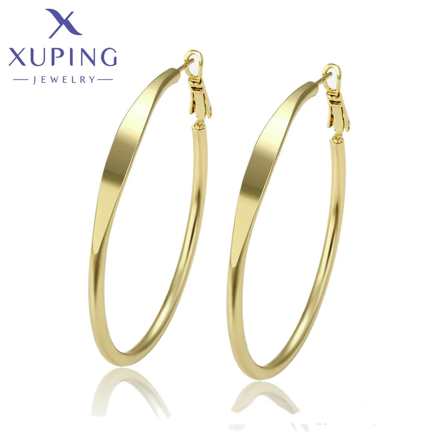 Xuping Jewelry Gold Color Plated Fashion European Style Elegant Big Hoops Earrings for Girls Women School Party Gift 80633