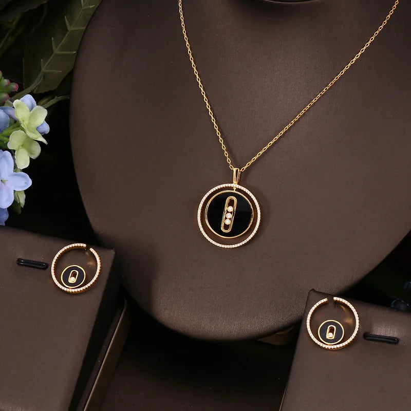 Janekelly 2pcs Bridal Zirconia Full Jewelry Sets For Women Party, Luxury Dubai Nigeria CZ Crystal Wedding necklace sets