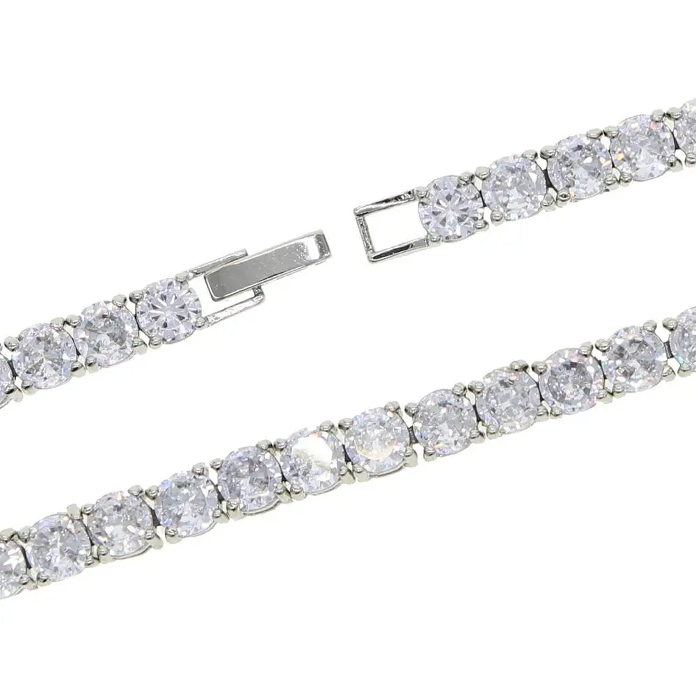 New 5A CZ Zircon Charm Anklet Iced Out Bling Rose Gold Silver Color Pink Cz 5mm Tennis Chain Anklets For Women Jewelry