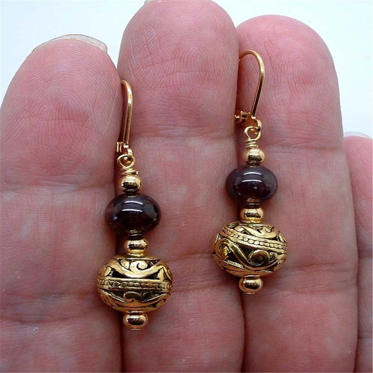 A Pair Garnet Ellipse Beads Gemstone Earrings 18K Eardrop Handmade Luxury Aurora Women Earlobe Accessories Mesmerizing Jewelry
