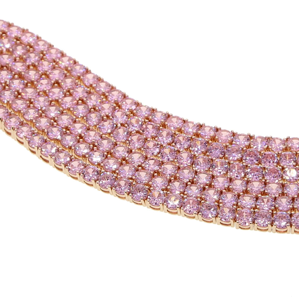 New 5A CZ Zircon Charm Anklet Iced Out Bling Rose Gold Silver Color Pink Cz 5mm Tennis Chain Anklets For Women Jewelry