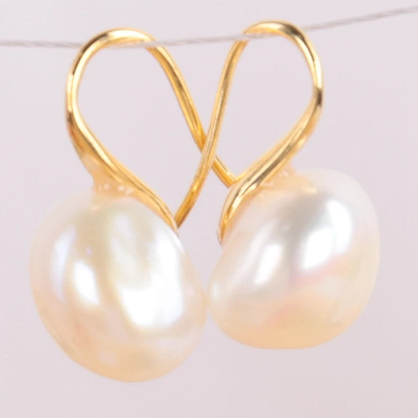 10-12mm white baroque pearl earrings 18K gold-plated hook gold  chic teardrop elegant dangler natural earbob