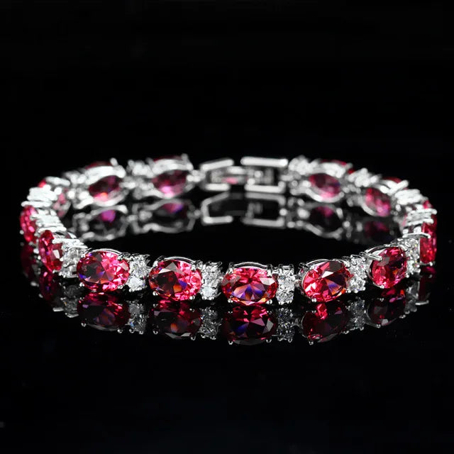 Pera Fashion Summer Style Light Blue Crystal Tennis Bangles for Women Silver Color Big Round Cubic Zirconia Link Bracelets B107