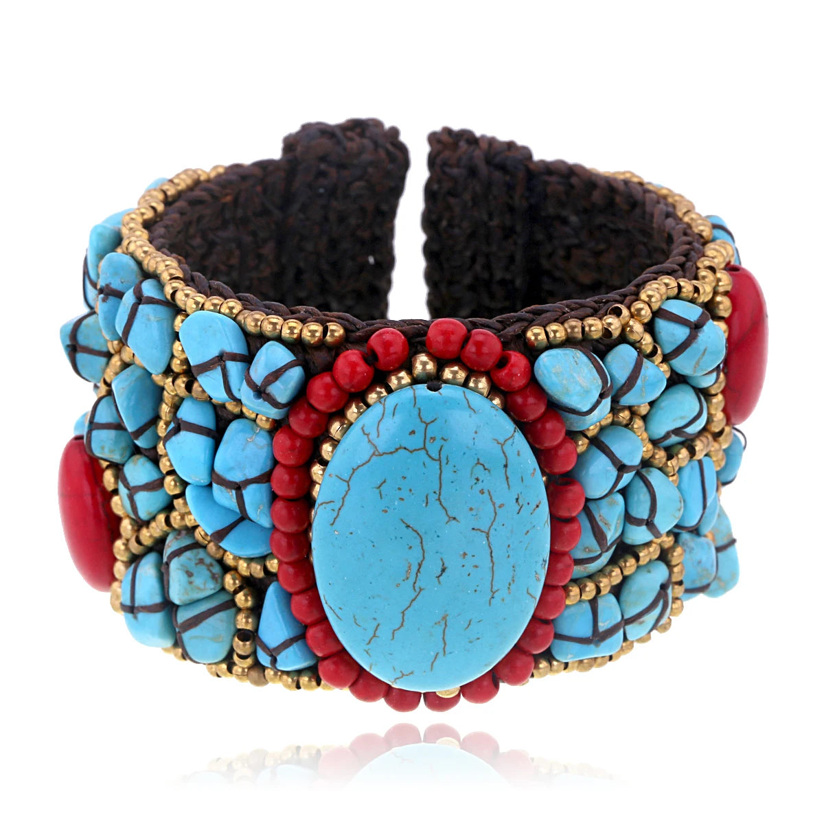 Bohemian Handmade Weaving Beaded Cuff Bracelet Bangle for Girls Women Trendy Natural Stones Crystal Flowers Statement Bracelet