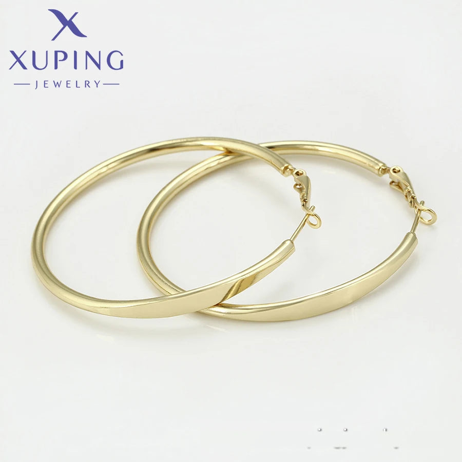 Xuping Jewelry Gold Color Plated Fashion European Style Elegant Big Hoops Earrings for Girls Women School Party Gift 80633