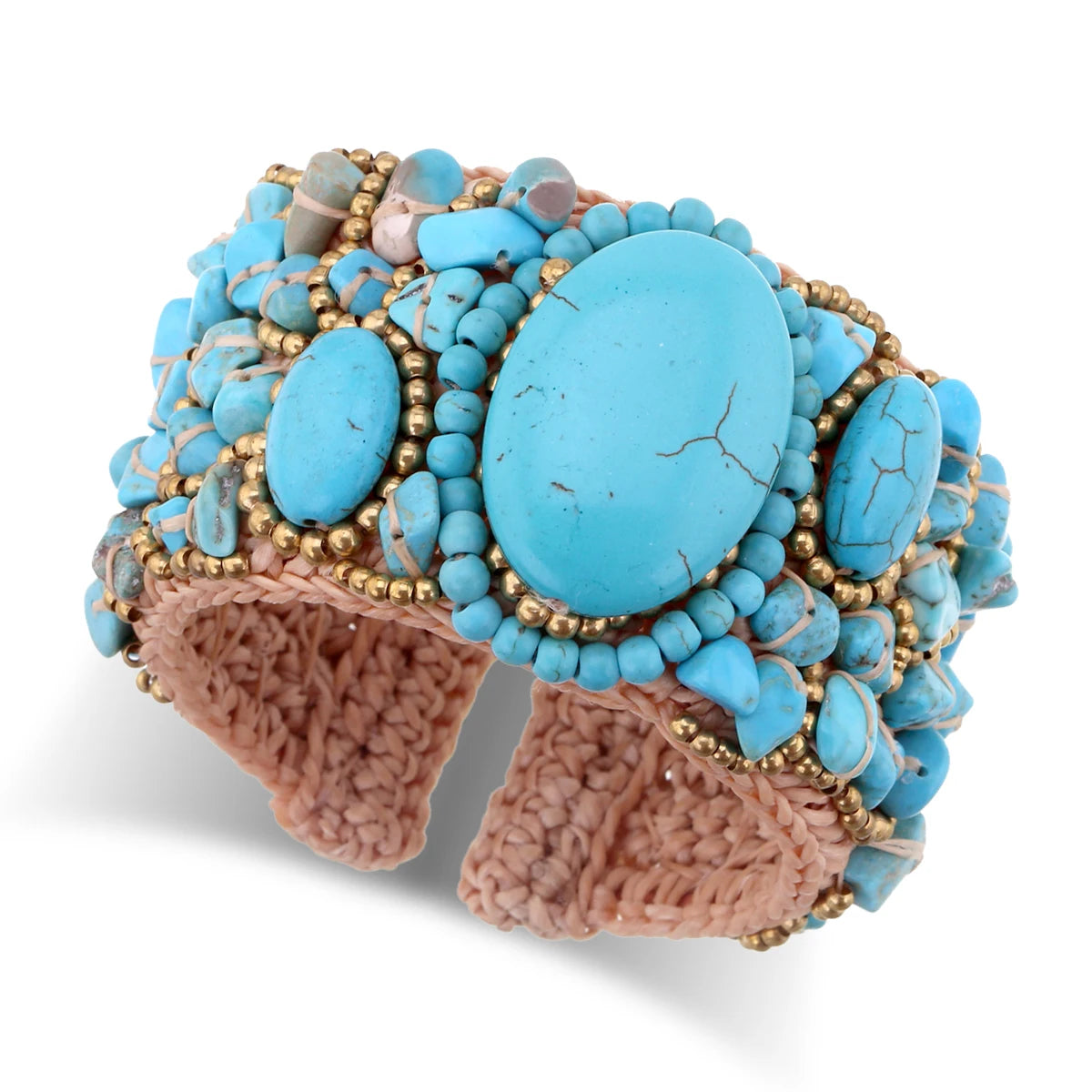 Bohemian Handmade Weaving Beaded Cuff Bracelet Bangle for Girls Women Trendy Natural Stones Crystal Flowers Statement Bracelet