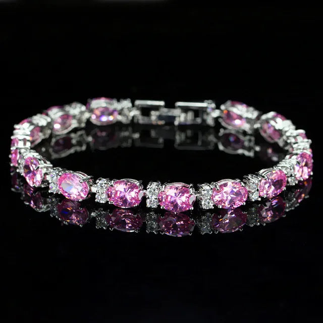 Pera Fashion Summer Style Light Blue Crystal Tennis Bangles for Women Silver Color Big Round Cubic Zirconia Link Bracelets B107