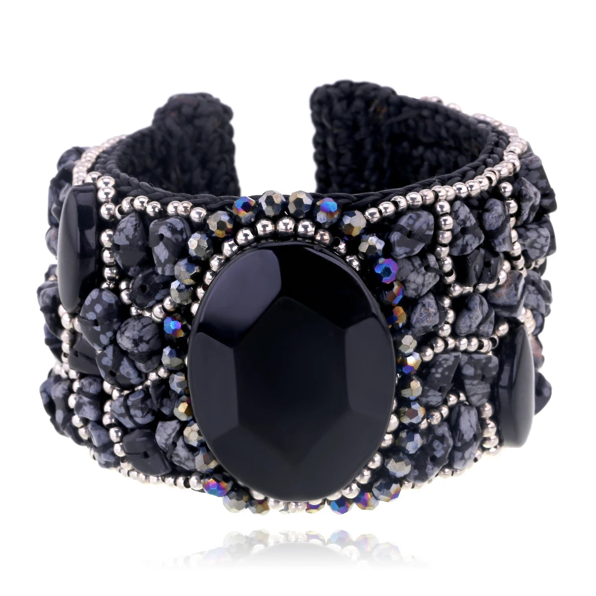 Bohemian Handmade Weaving Beaded Cuff Bracelet Bangle for Girls Women Trendy Natural Stones Crystal Flowers Statement Bracelet
