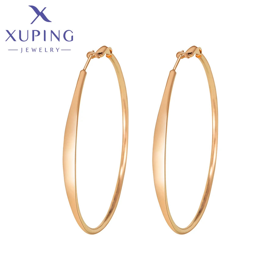 Xuping Jewelry Gold Color Plated Fashion European Style Elegant Big Hoops Earrings for Girls Women School Party Gift 80633