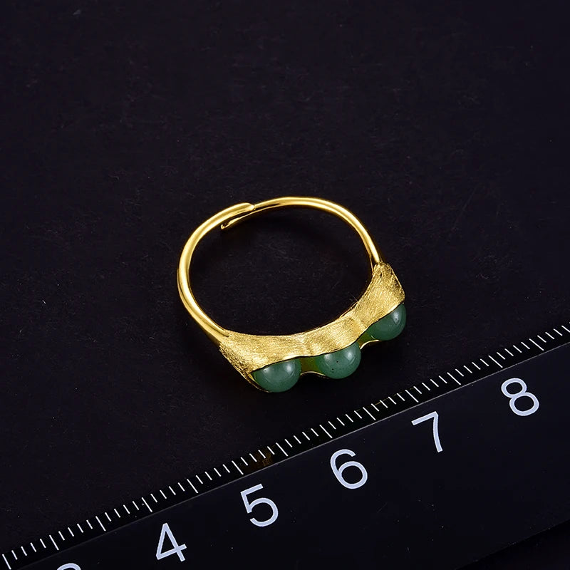 Lotus Fun Real 925 Sterling Silver 18K Gold Ring Handmade Fine Jewelry Natural Stones Creative Pea Pods Design Rings For Women