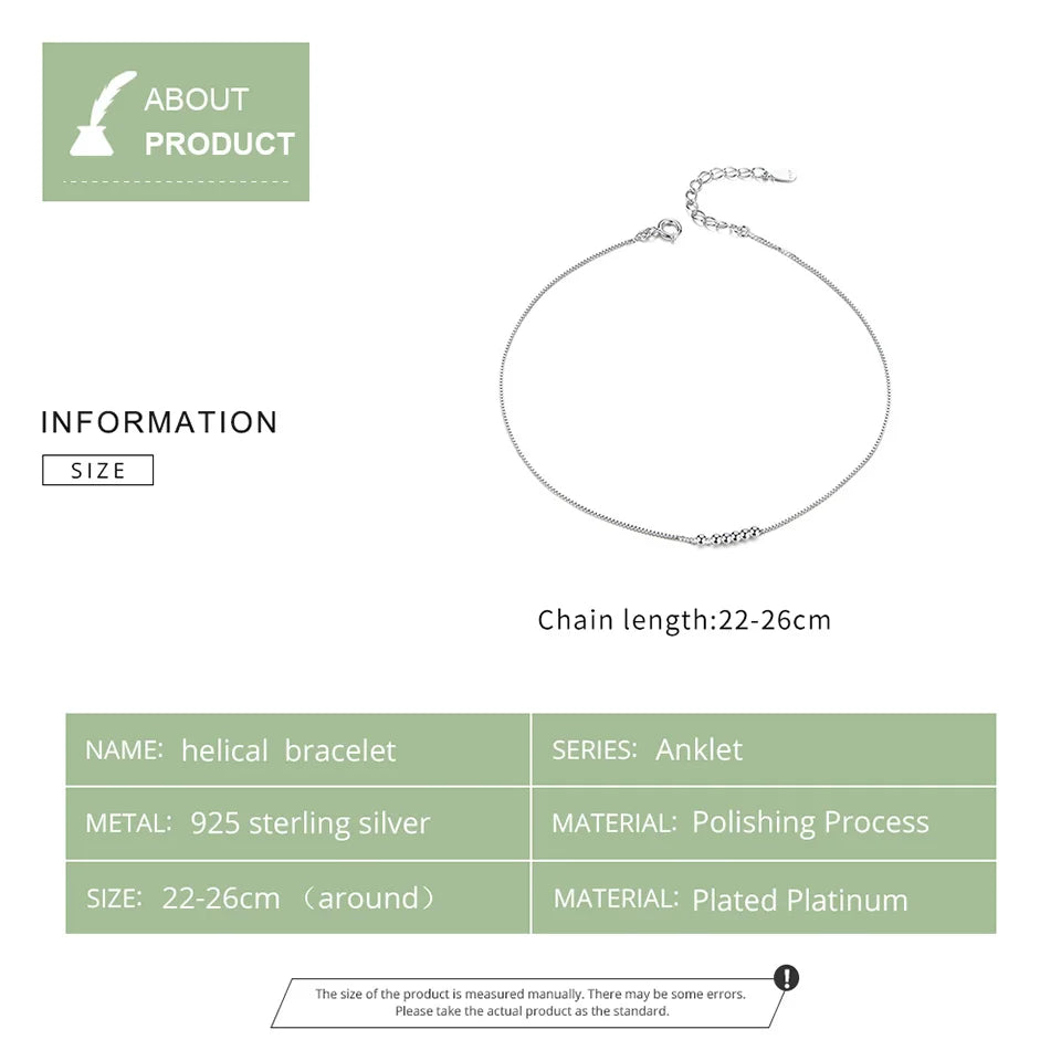 Bamoer Silver Small Beads Anklets for Women Beaded Summer Sterling Silver 925 Foot Jewelry Fashion Style Leg Bracelet SCT007