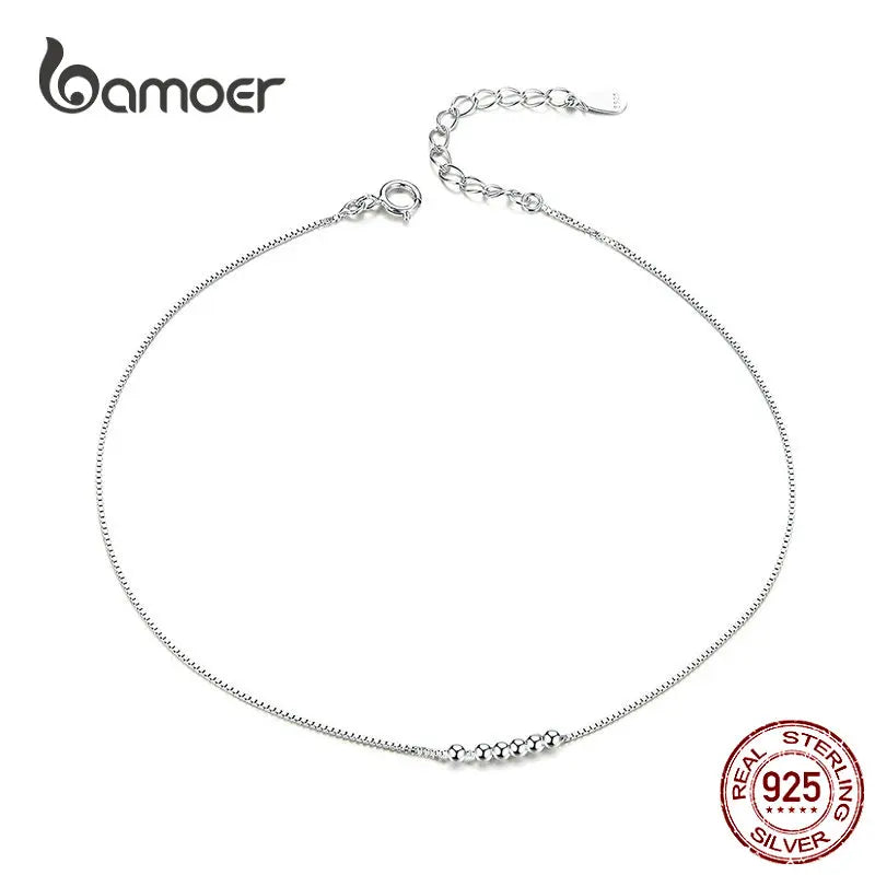 Bamoer Silver Small Beads Anklets for Women Beaded Summer Sterling Silver 925 Foot Jewelry Fashion Style Leg Bracelet SCT007