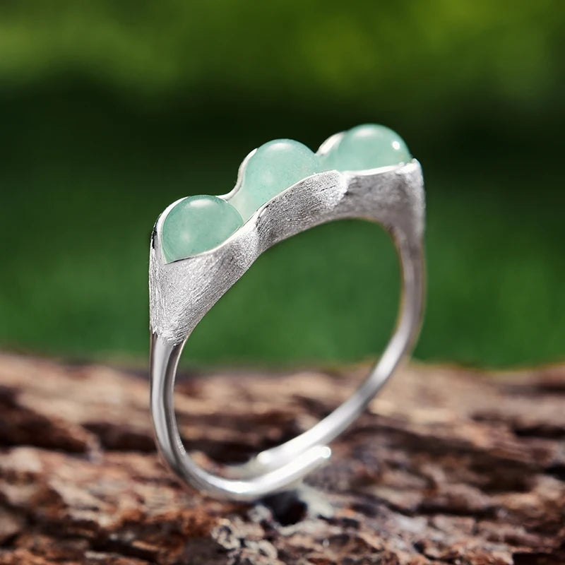 Lotus Fun Real 925 Sterling Silver 18K Gold Ring Handmade Fine Jewelry Natural Stones Creative Pea Pods Design Rings For Women