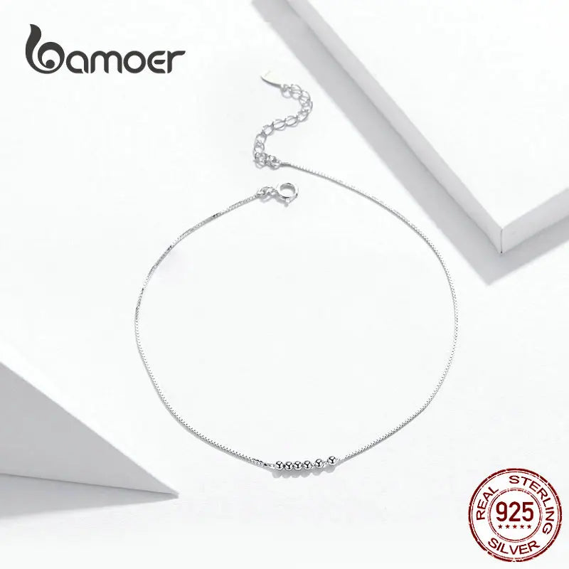 Bamoer Silver Small Beads Anklets for Women Beaded Summer Sterling Silver 925 Foot Jewelry Fashion Style Leg Bracelet SCT007