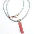 Handmade Raw Red Agate Bolo Necklace — Wire Wrapped, Braided Leather, Gold & Silver