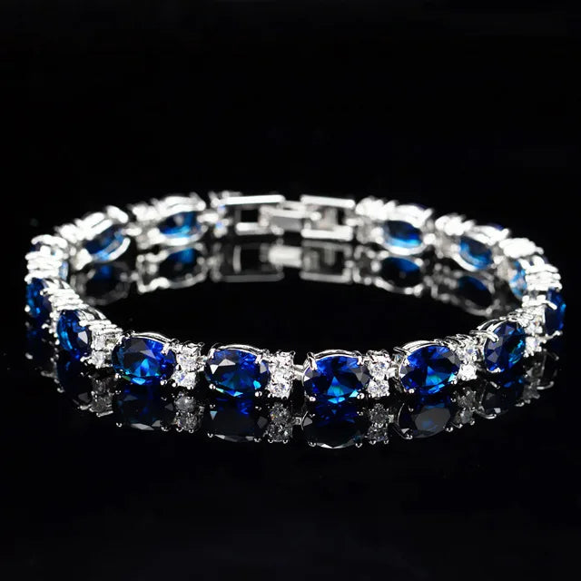 Pera Fashion Summer Style Light Blue Crystal Tennis Bangles for Women Silver Color Big Round Cubic Zirconia Link Bracelets B107