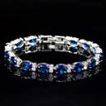 Pera Fashion Summer Style Light Blue Crystal Tennis Bangles for Women Silver Color Big Round Cubic Zirconia Link Bracelets B107