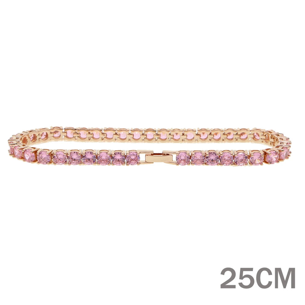 New 5A CZ Zircon Charm Anklet Iced Out Bling Rose Gold Silver Color Pink Cz 5mm Tennis Chain Anklets For Women Jewelry