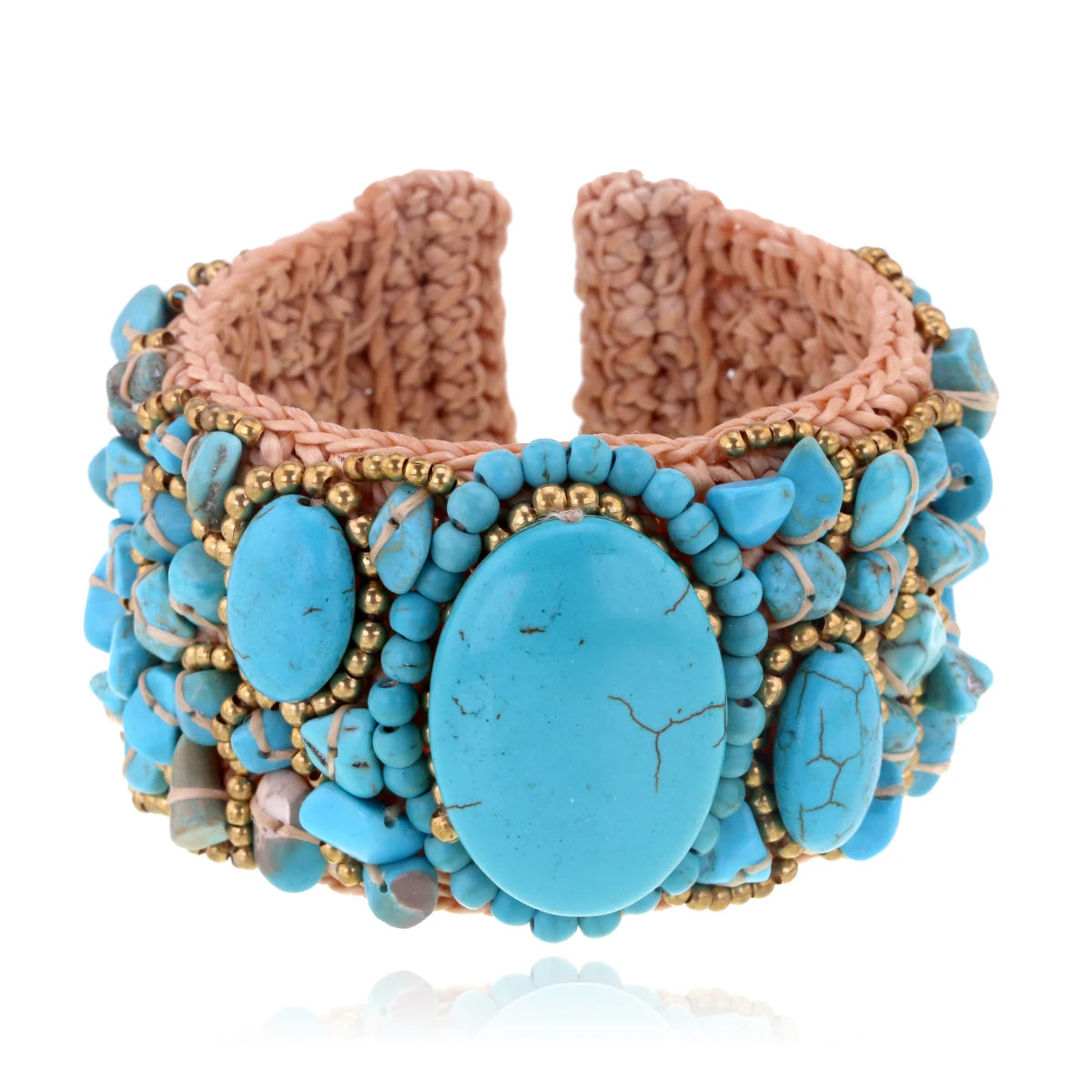 Bohemian Handmade Weaving Beaded Cuff Bracelet Bangle for Girls Women Trendy Natural Stones Crystal Flowers Statement Bracelet