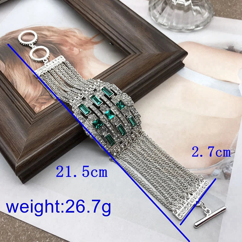 Wide Bracelets Blue Green Crystal Stones Multi Chains Bracelet For Women Party Wedding Jewelry