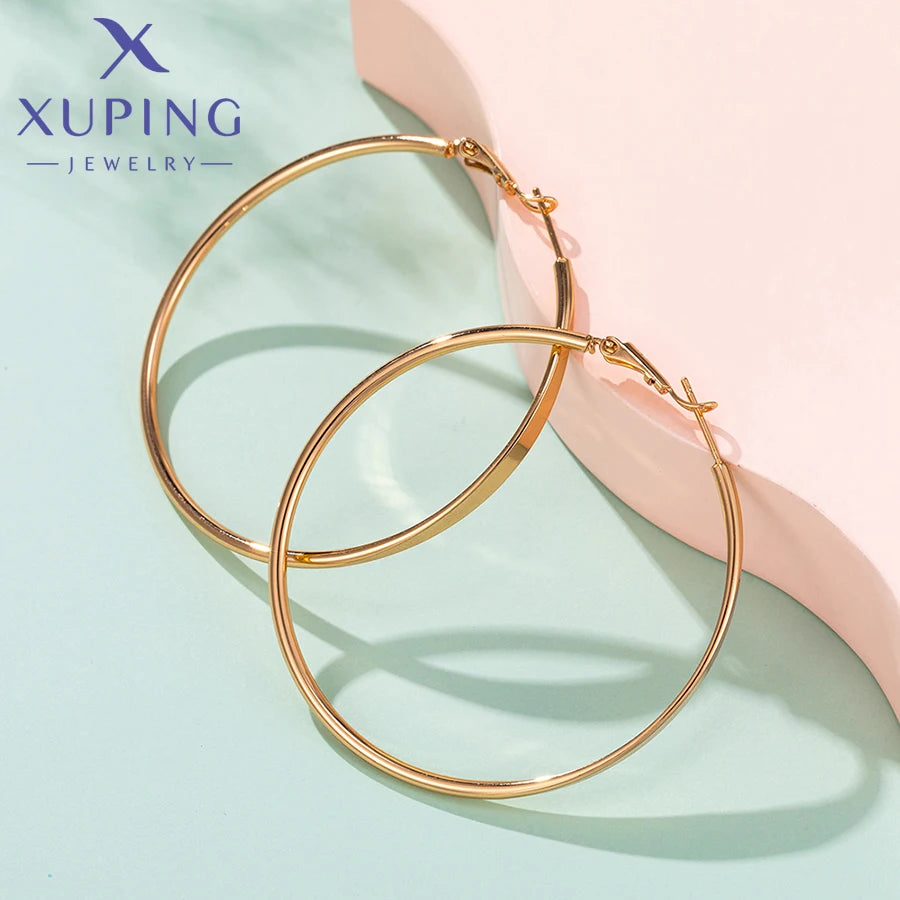 Xuping Jewelry Gold Color Plated Fashion European Style Elegant Big Hoops Earrings for Girls Women School Party Gift 80633