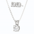 Moissanite Stud Earrings & Pendant Necklace Set in 14K White Gold Overlay