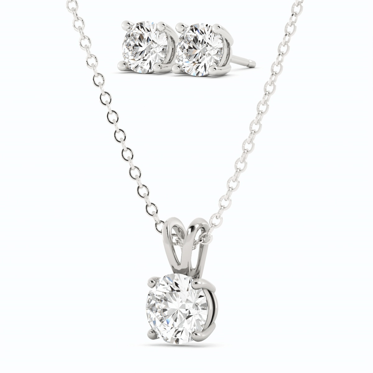 Moissanite Stud Earrings & Pendant Necklace Set in 14K White Gold Overlay
