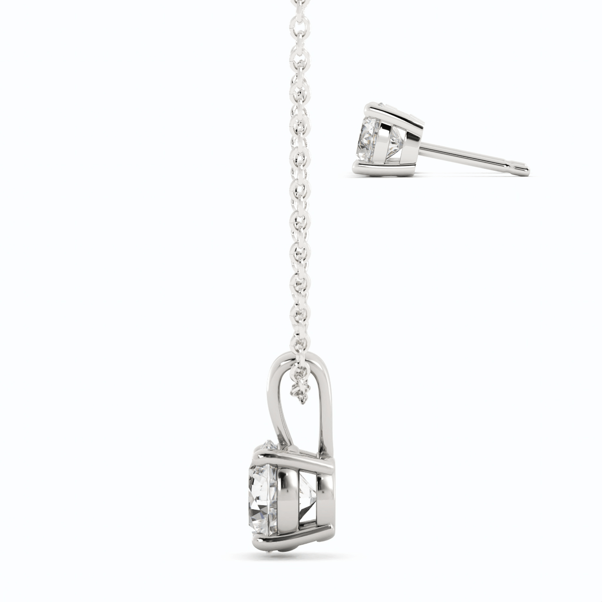 Moissanite Stud Earrings & Pendant Necklace Set in 14K White Gold Overlay