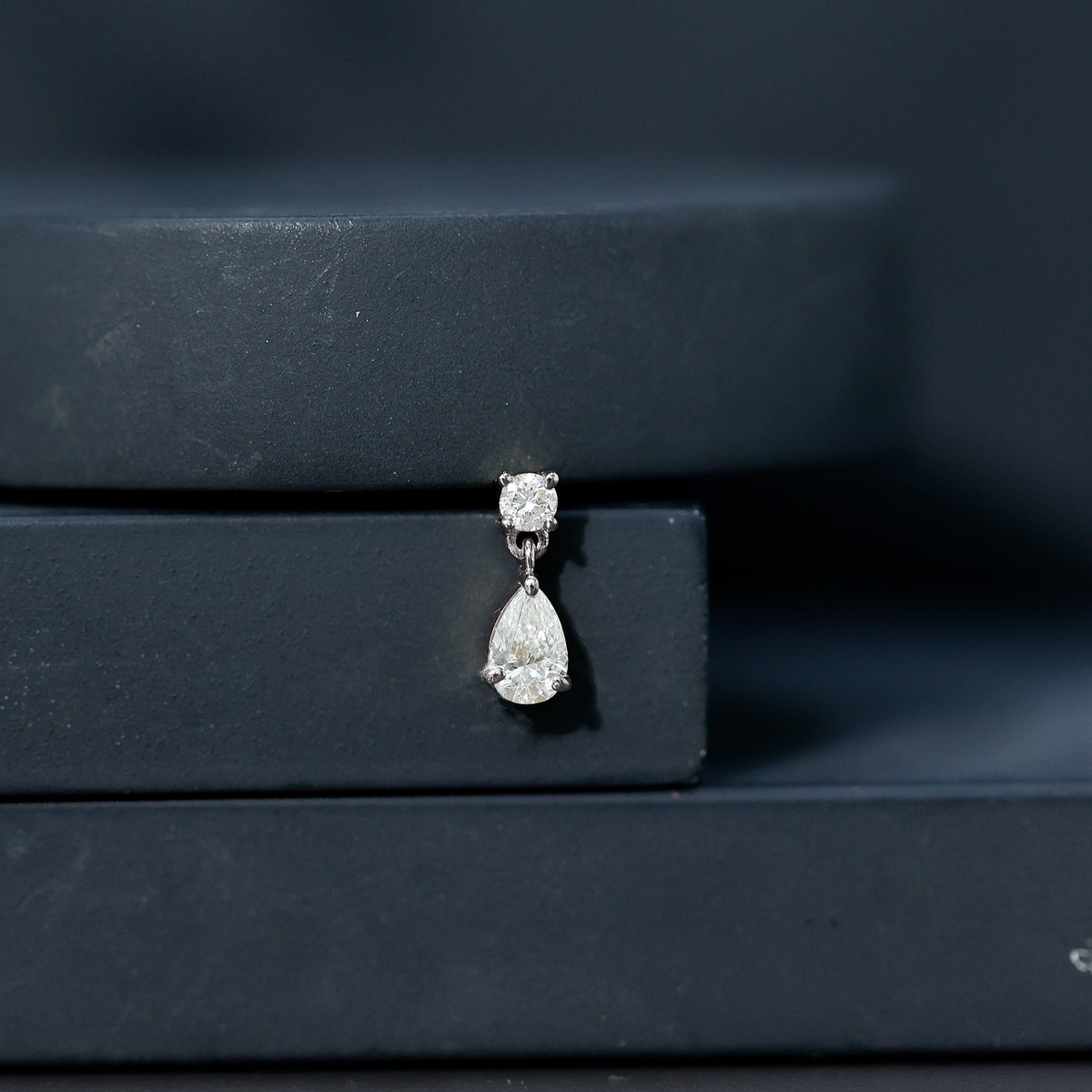Pear and Round Cut Diamond Stud Drop Helix Earring