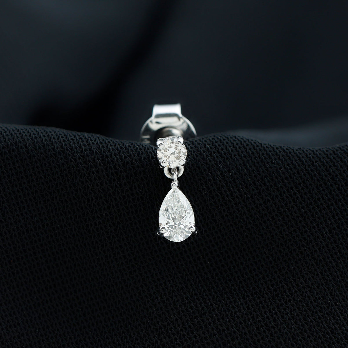 Pear and Round Cut Diamond Stud Drop Helix Earring