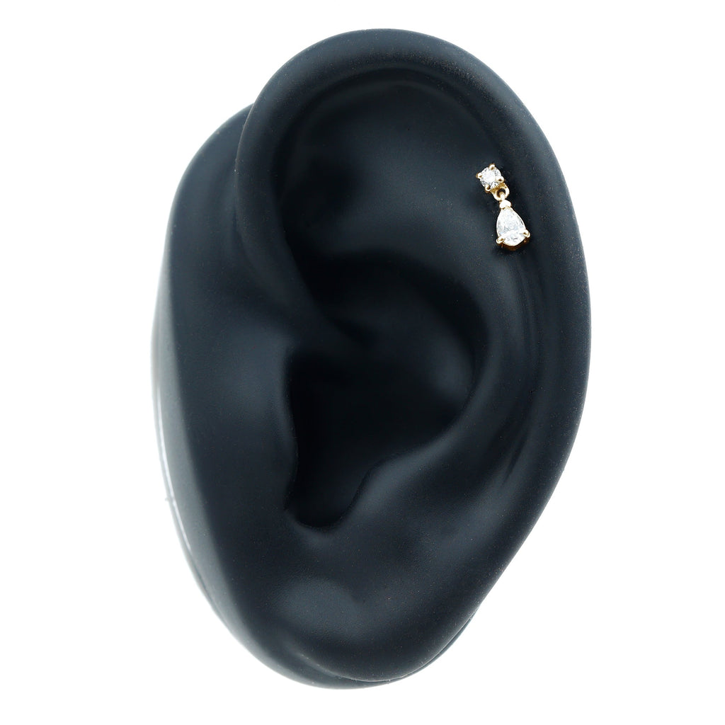 Pear and Round Cut Diamond Stud Drop Helix Earring